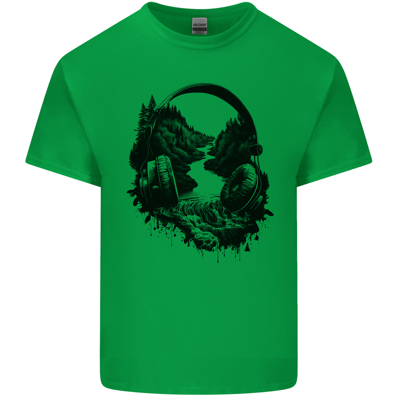 Headphones & Nature Music Trekking Hiking Kids T-Shirt Childrens Irish Green