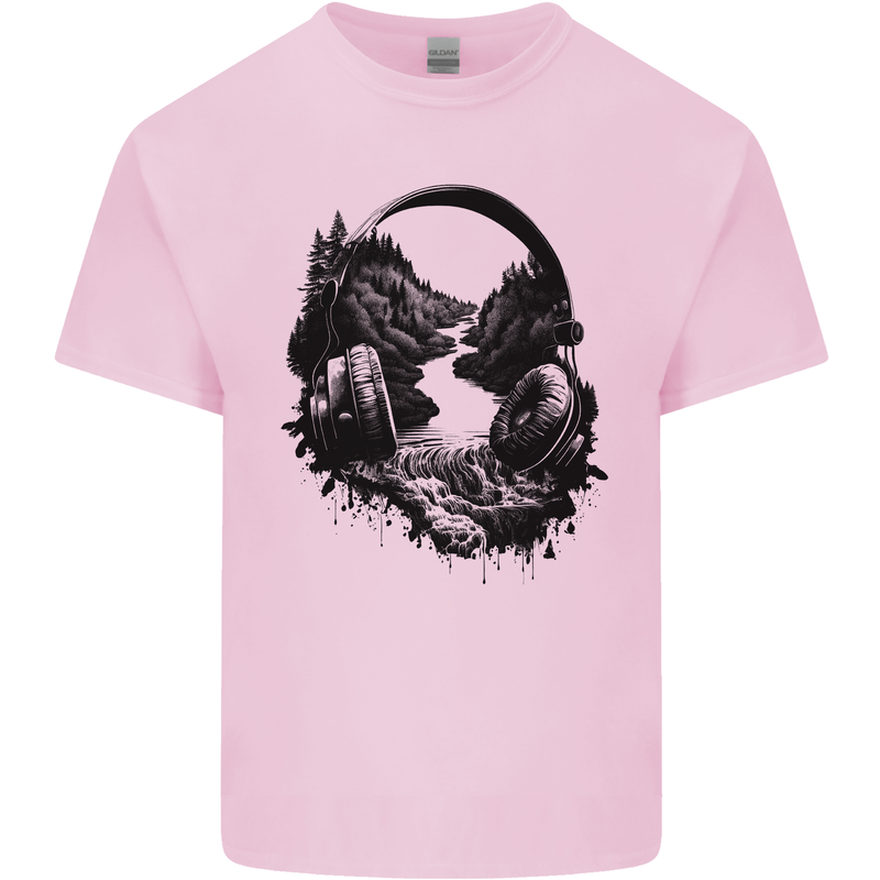 Headphones & Nature Music Trekking Hiking Kids T-Shirt Childrens Light Pink