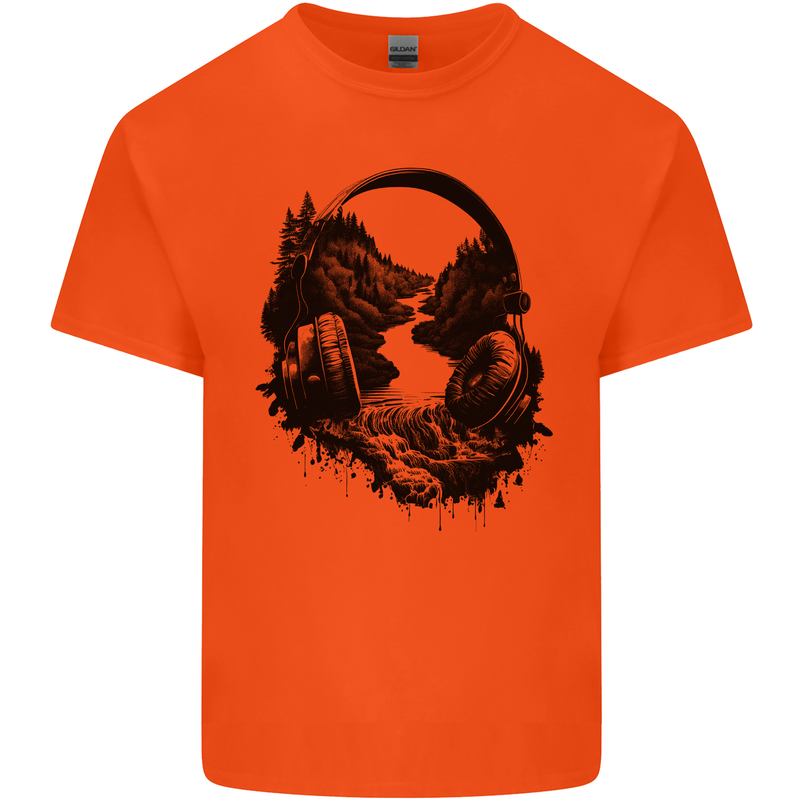 Headphones & Nature Music Trekking Hiking Kids T-Shirt Childrens Orange