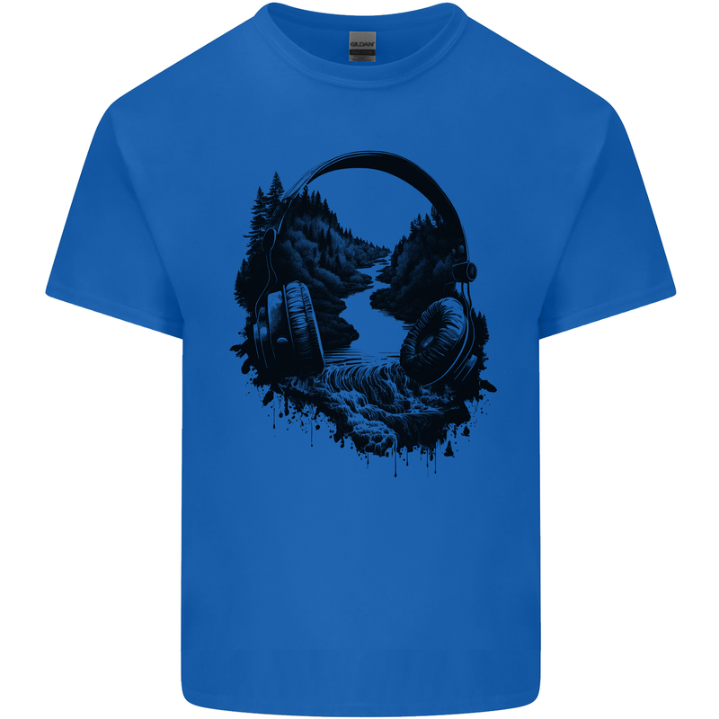Headphones & Nature Music Trekking Hiking Kids T-Shirt Childrens Royal Blue