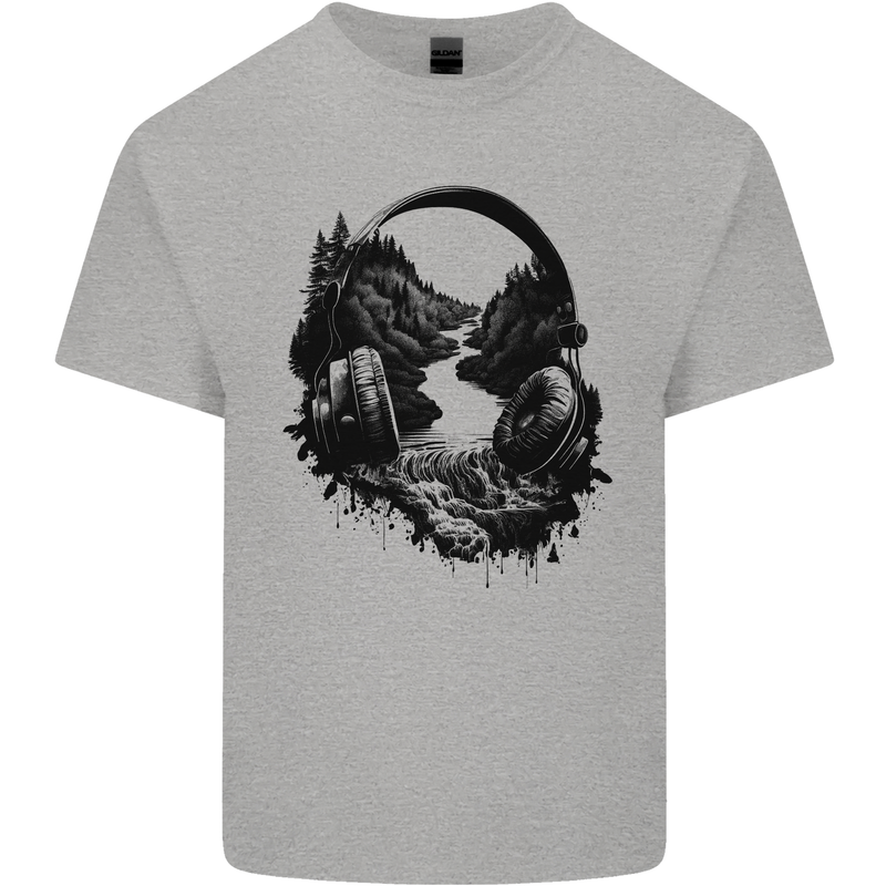 Headphones & Nature Music Trekking Hiking Kids T-Shirt Childrens Sports Grey