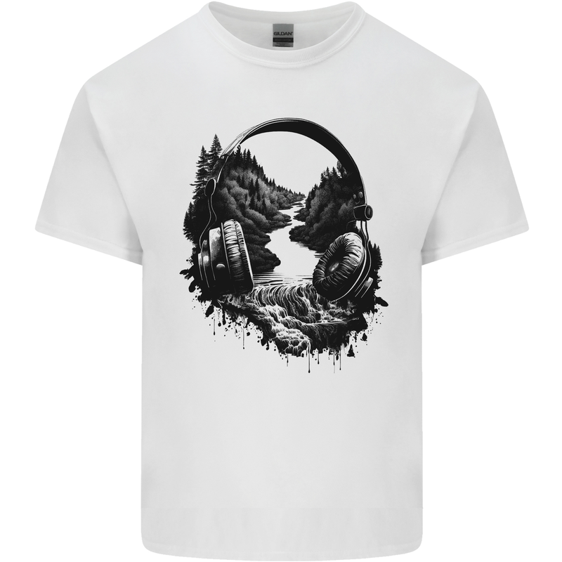 Headphones & Nature Music Trekking Hiking Kids T-Shirt Childrens White