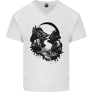 Headphones & Nature Music Trekking Hiking Mens V-Neck Cotton T-Shirt White