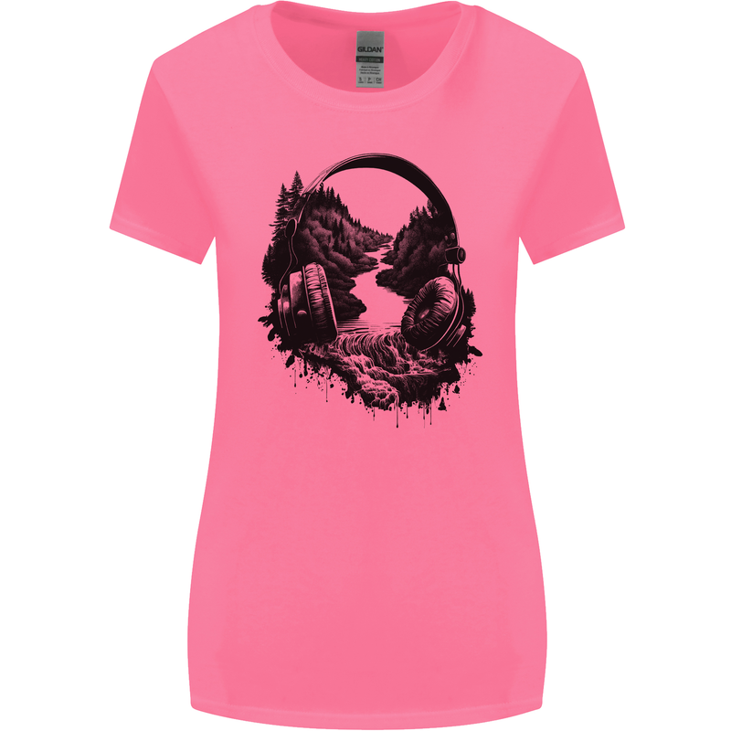 Headphones & Nature Music Trekking Hiking Womens Wider Cut T-Shirt Azalea