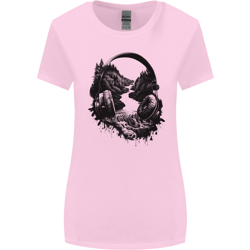 Headphones & Nature Music Trekking Hiking Womens Wider Cut T-Shirt Light Pink