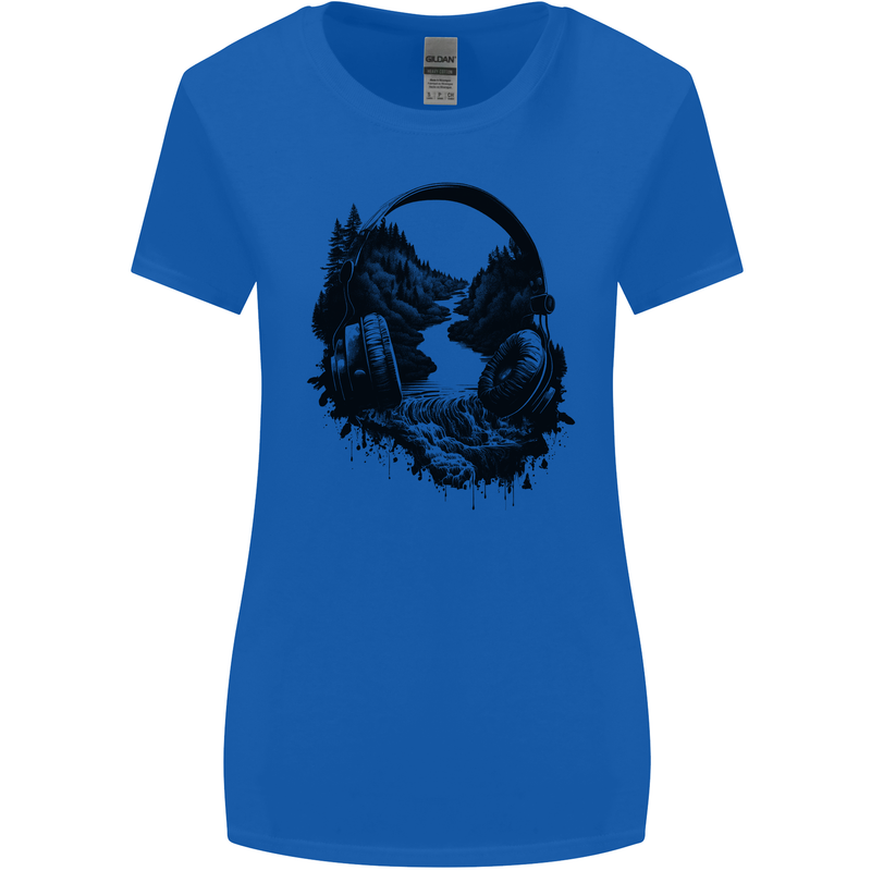 Headphones & Nature Music Trekking Hiking Womens Wider Cut T-Shirt Royal Blue