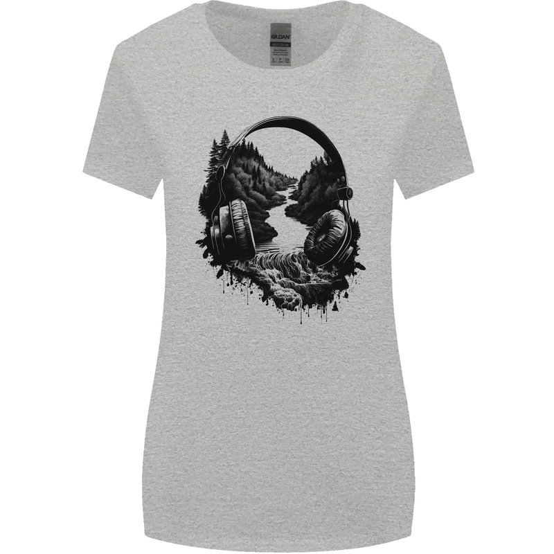 Headphones & Nature Music Trekking Hiking Womens Wider Cut T-Shirt Sports Grey