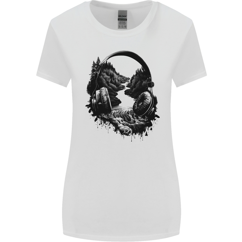 Headphones & Nature Music Trekking Hiking Womens Wider Cut T-Shirt White