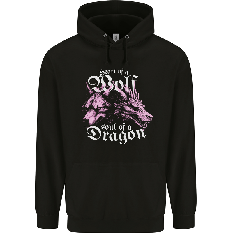 Heart of a Wolf Soul of a Dragon Mens 80% Cotton Hoodie Black