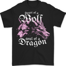 Heart of a Wolf Soul of a Dragon Mens T-Shirt 100% Cotton BLACK