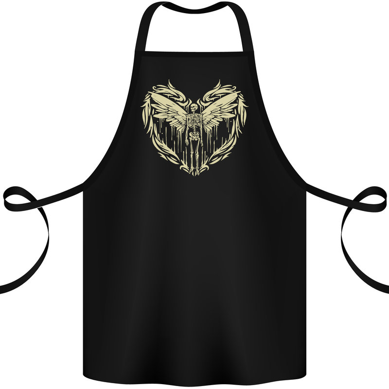 Heaven Angel Skeleton In a Heart Skull Cotton Apron 100% Organic Black
