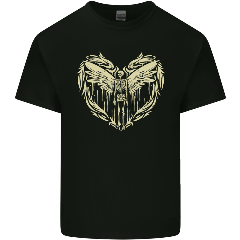Heaven Angel Skeleton In a Heart Skull Kids T-Shirt Childrens Black