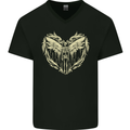 Heaven Angel Skeleton In a Heart Skull Mens V-Neck Cotton T-Shirt Black