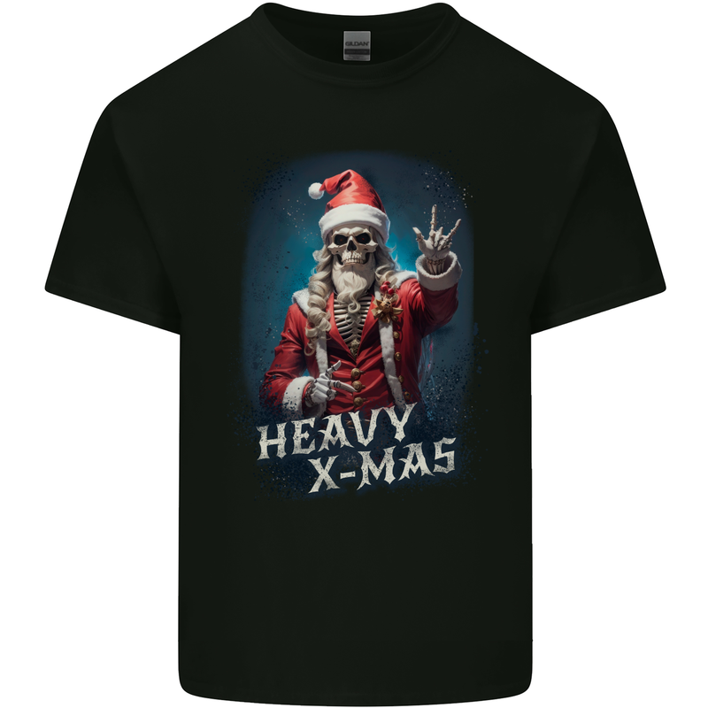 Heavy Christmas Rock n Roll Xmas Skull Metal Mens Cotton T-Shirt Tee Top Black