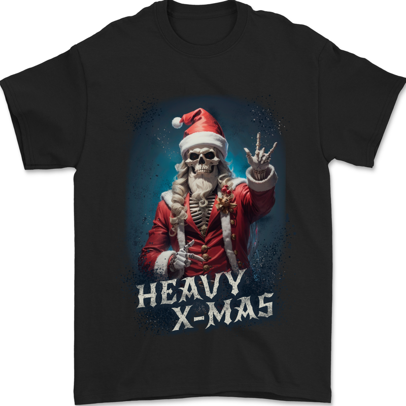Heavy Christmas Rock n Roll Xmas Skull Metal Mens T-Shirt 100% Cotton Black