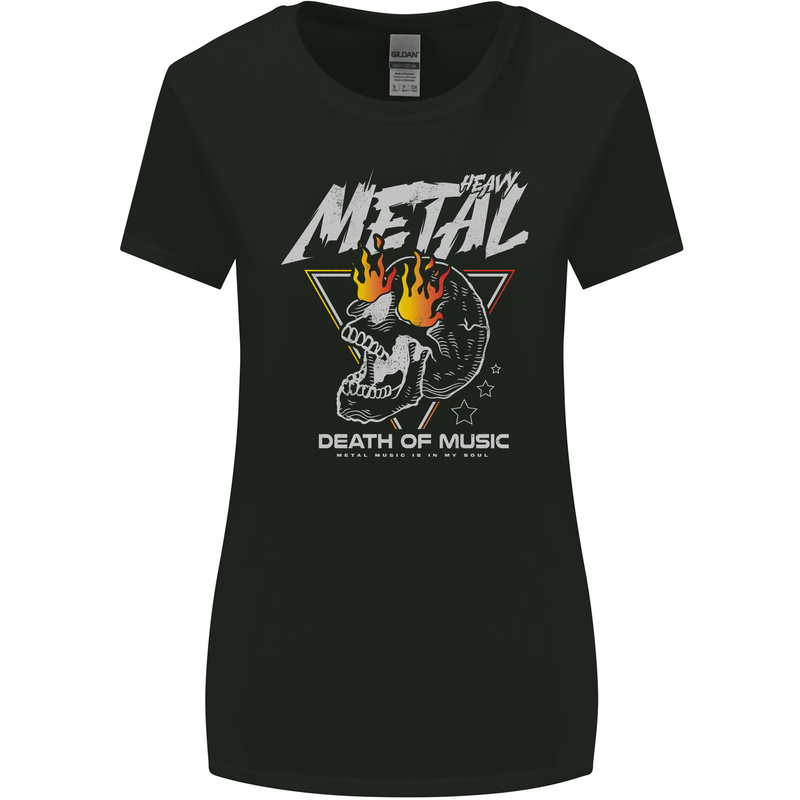 Heavy Metal Death of Music Skull Womens Wider Cut T-Shirt Black