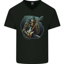 Heavy Metal Rock Skull Guitar Music Mens V-Neck Cotton T-Shirt Black