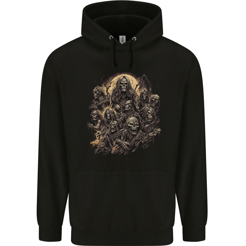Heavy Metal Skull Rock Band Biker Music Grim Reaper Childrens Kids Hoodie Black