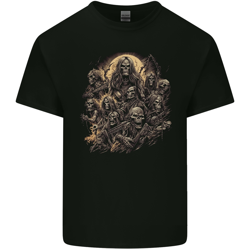 Heavy Metal Skull Rock Band Biker Music Grim Reaper Kids T-Shirt Childrens Black