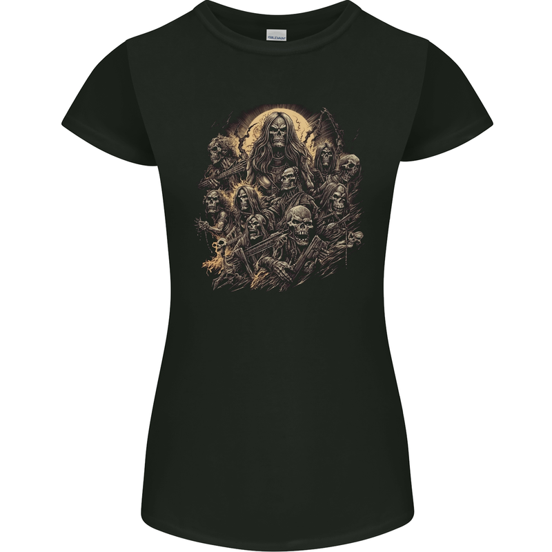 Heavy Metal Skull Rock Band Biker Music Grim Reaper Womens Petite Cut T-Shirt Black