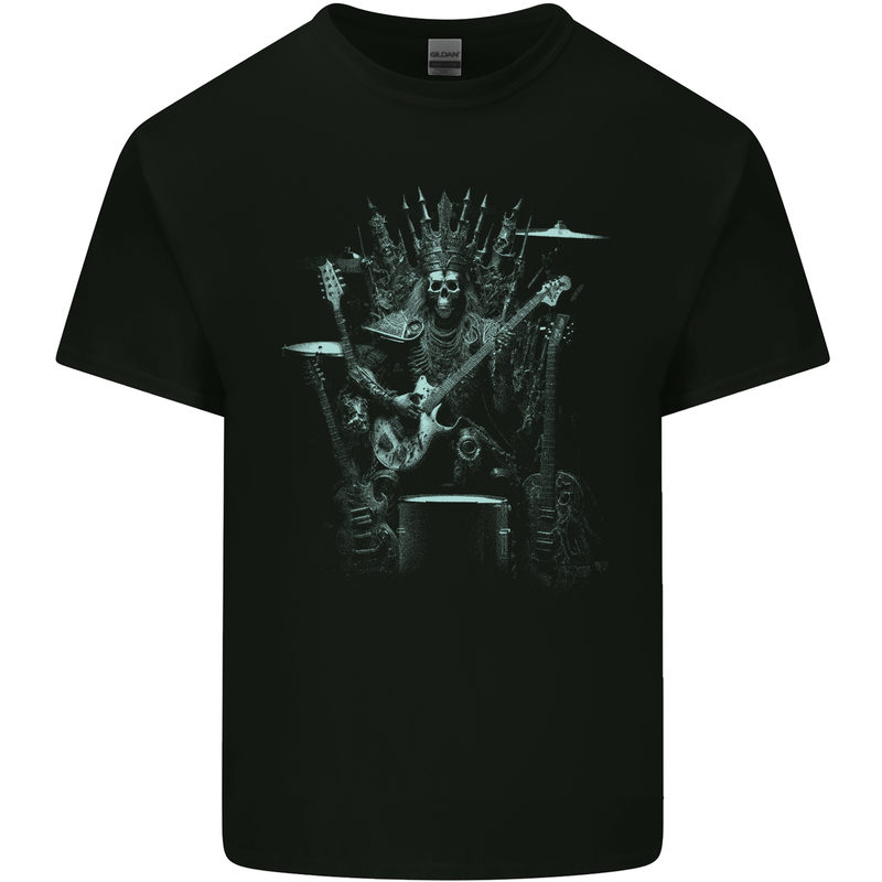 Heavy Metal Throne Skull Rock Music Guitar Mens Cotton T-Shirt Tee Top Black