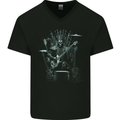 Heavy Metal Throne Skull Rock Music Guitar Mens V-Neck Cotton T-Shirt Black