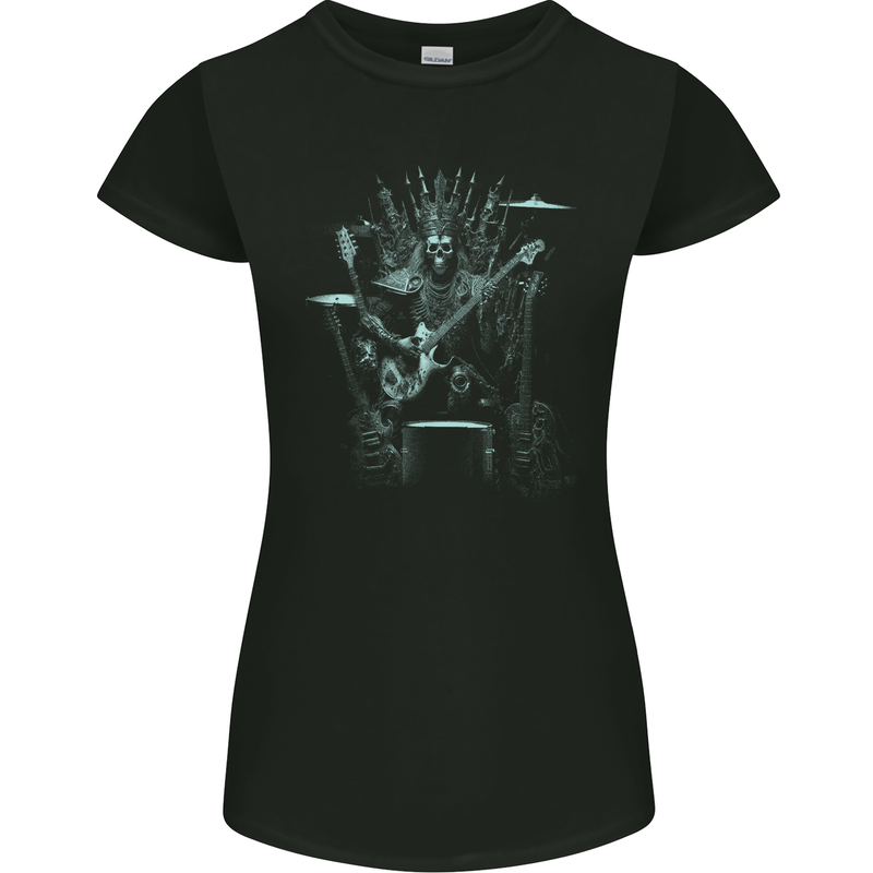 Heavy Metal Throne Skull Rock Music Guitar Womens Petite Cut T-Shirt Black