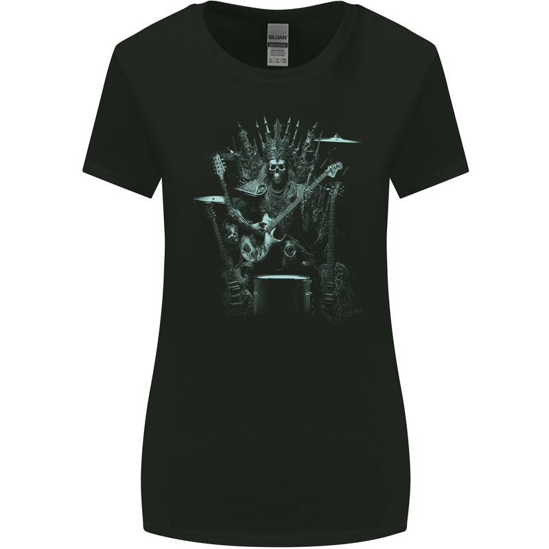 Heavy Metal Throne Skull Rock Music Guitar Womens Wider Cut T-Shirt Black