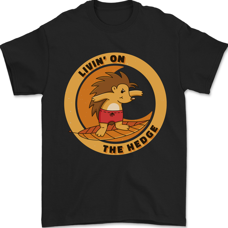 Hedgehog Living on the Hedge Funny Surfing Mens T-Shirt 100% Cotton Black