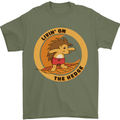 Hedgehog Living on the Hedge Funny Surfing Mens T-Shirt 100% Cotton Military Green