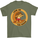 Hedgehog Living on the Hedge Funny Surfing Mens T-Shirt 100% Cotton Military Green