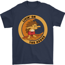 Hedgehog Living on the Hedge Funny Surfing Mens T-Shirt 100% Cotton Navy Blue