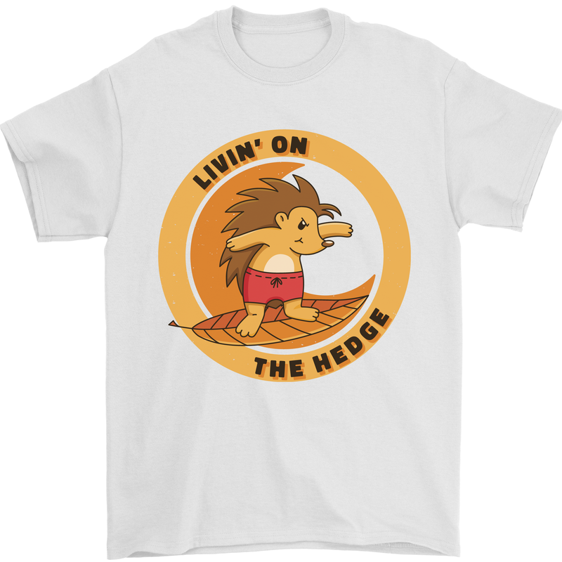 Hedgehog Living on the Hedge Funny Surfing Mens T-Shirt 100% Cotton White