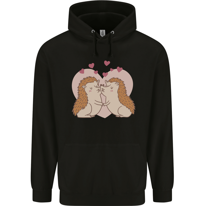 Hedgehog Love Valentines Day Mens 80% Cotton Hoodie Black