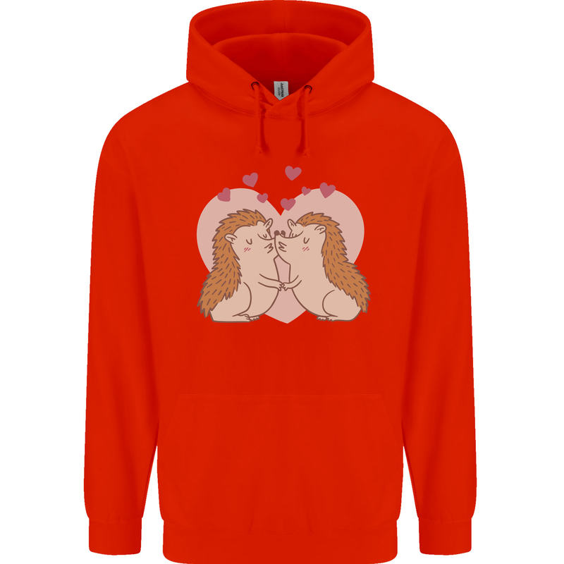 Hedgehog Love Valentines Day Mens 80% Cotton Hoodie Bright Red