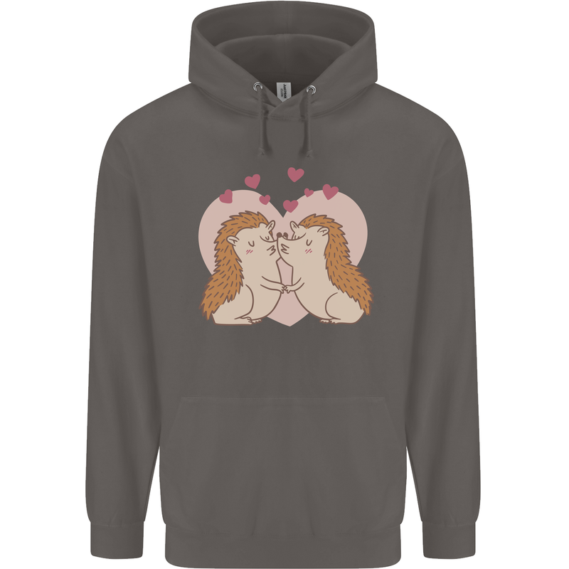 Hedgehog Love Valentines Day Mens 80% Cotton Hoodie Charcoal