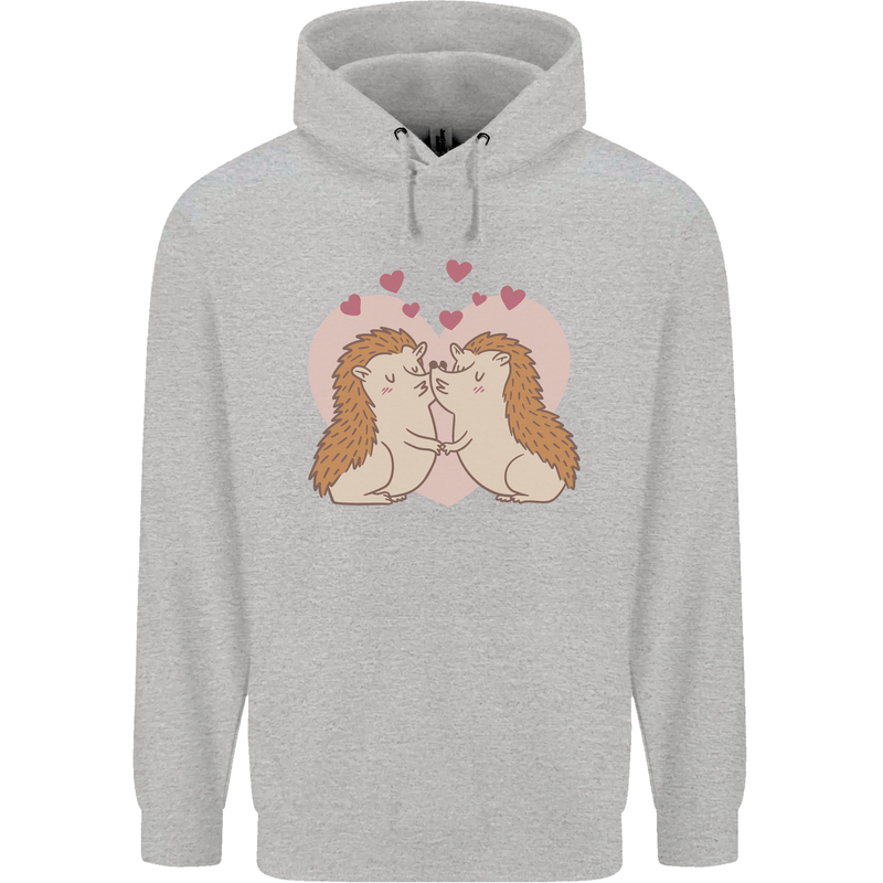 Hedgehog Love Valentines Day Mens 80% Cotton Hoodie Sports Grey