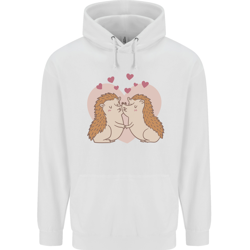 Hedgehog Love Valentines Day Mens 80% Cotton Hoodie White