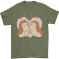 Hedgehog Love Valentines Day Mens T-Shirt 100% Cotton Military Green