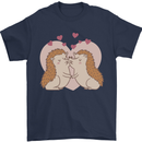 Hedgehog Love Valentines Day Mens T-Shirt 100% Cotton Navy Blue