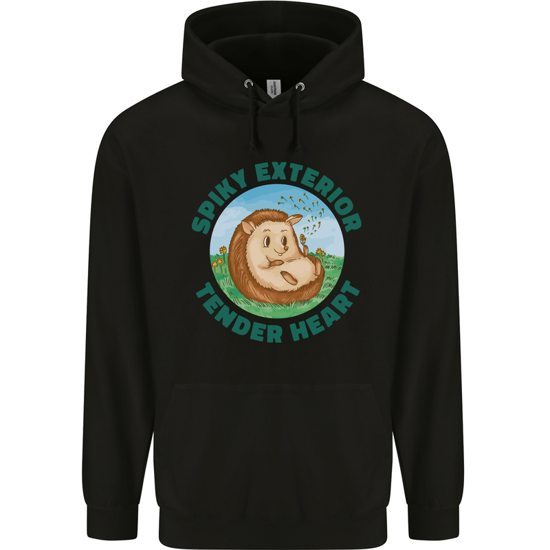 Hedgehog Spiky Exterior Tender Heart Mens 80% Cotton Hoodie Black