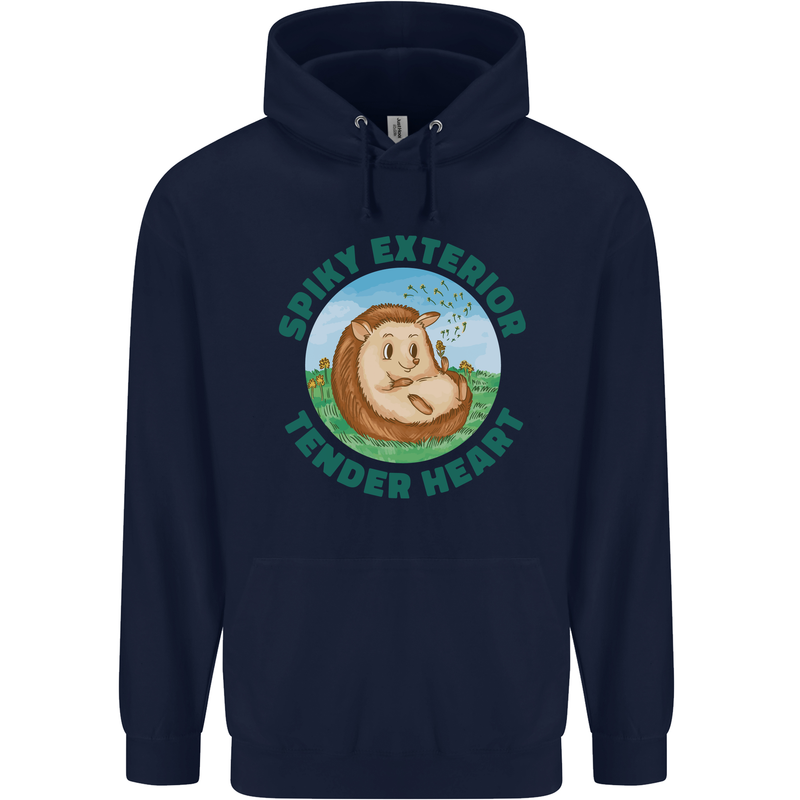 Hedgehog Spiky Exterior Tender Heart Mens 80% Cotton Hoodie Navy Blue