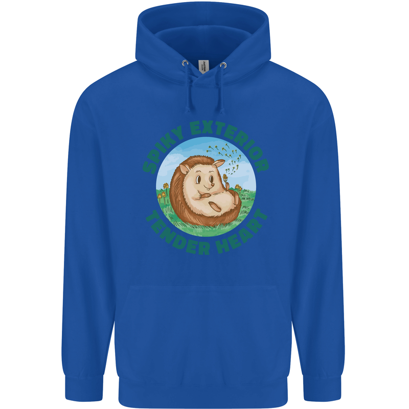 Hedgehog Spiky Exterior Tender Heart Mens 80% Cotton Hoodie Royal Blue