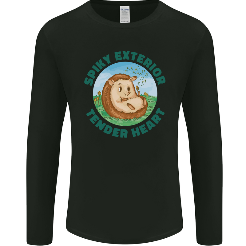 Hedgehog Spiky Exterior Tender Heart Mens Long Sleeve T-Shirt Black