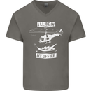Helicopter Pilot Ill be in My Office Mens V-Neck Cotton T-Shirt Charcoal
