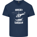 Helicopter Pilot Ill be in My Office Mens V-Neck Cotton T-Shirt Navy Blue