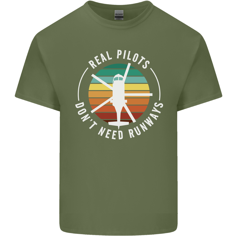 Helicopter Pilots Don't Need Runways Funny Mens Cotton T-Shirt Tee Top Military Green