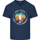 Helicopter Pilots Don't Need Runways Funny Mens V-Neck Cotton T-Shirt Navy Blue