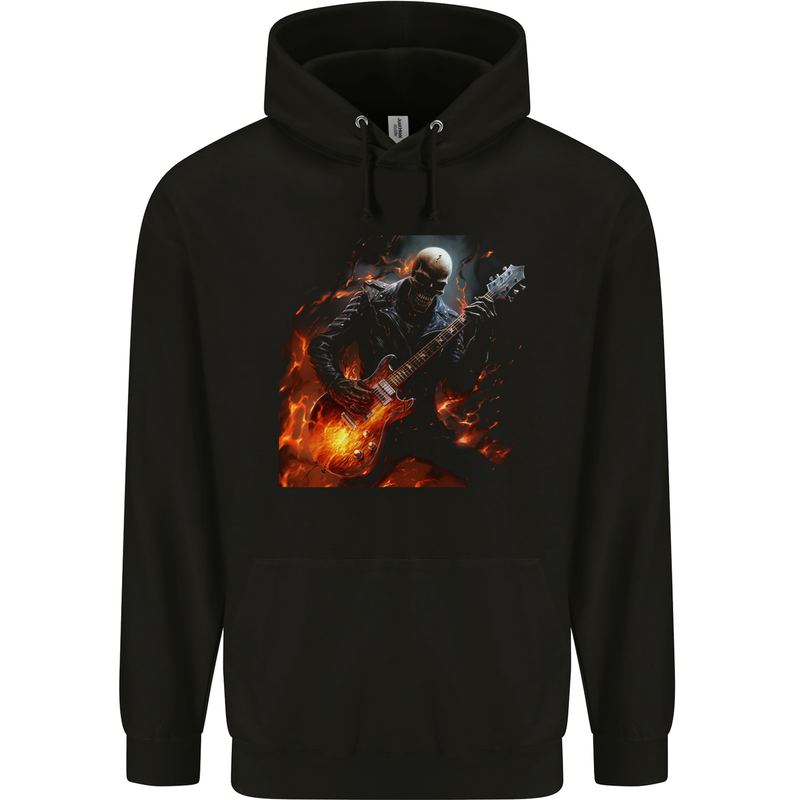Hell Skull Rocker Rock n Roll Heavy Metal Guitar Childrens Kids Hoodie Black