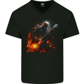 Hell Skull Rocker Rock n Roll Heavy Metal Guitar Mens V-Neck Cotton T-Shirt Black